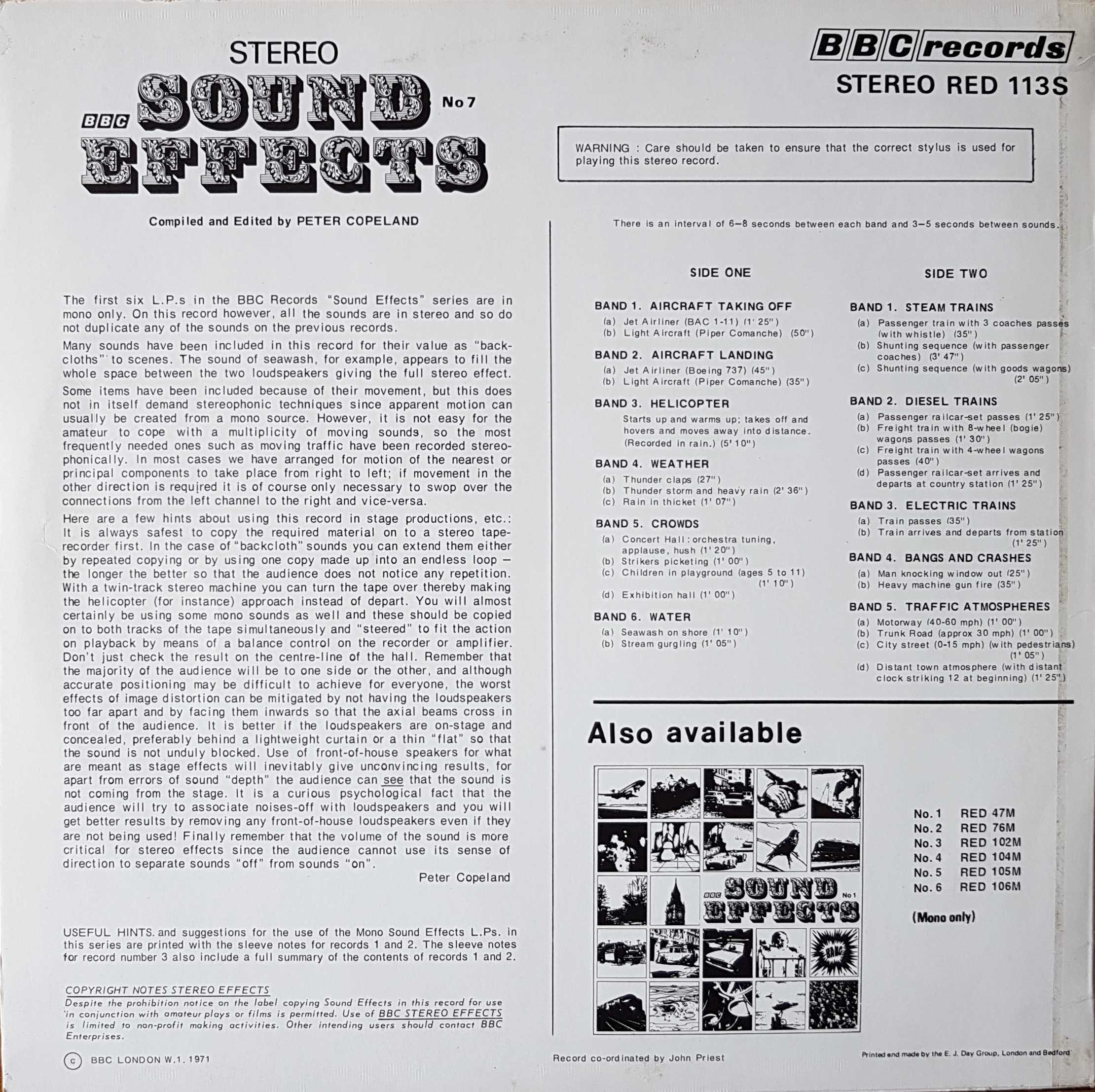 Picture of RED 113 Sound effects no. 7 by artist Various from the BBC records and Tapes library